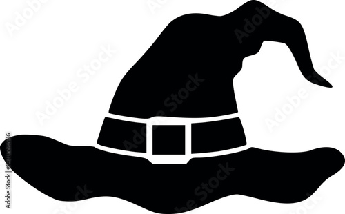 Classic Witch Hat Silhouette A Pointed Cap with a Buckled Band, Perfect for Halloween