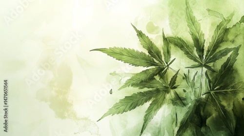 Abstract depiction of cannabis leaves against a soft, muted background.