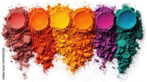 Vibrant powdered pigments creating a unique color spectrum on stark backdrop