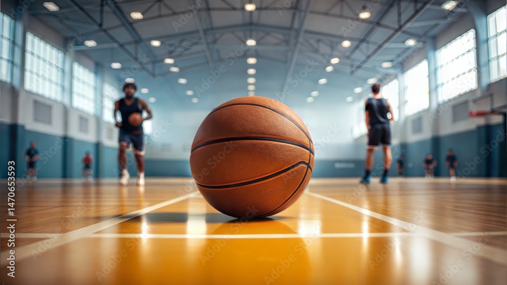 Naklejka premium Young Basketball Players Practicing Dribbling on Indoor Court 