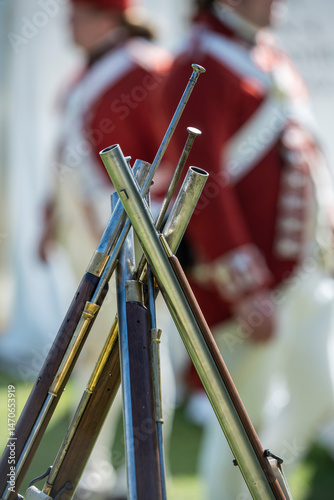 Muskets stacked by British forces ready for battle