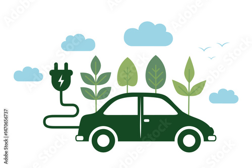 electric car with charging cable pictogram isolated vector illustration