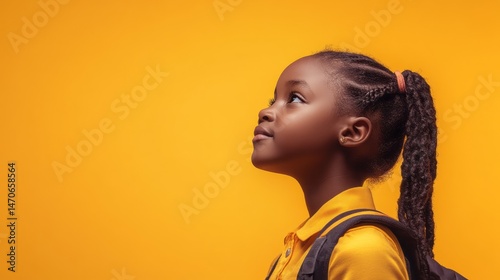 A young girl with a thoughtful expression against a vibrant backdrop.