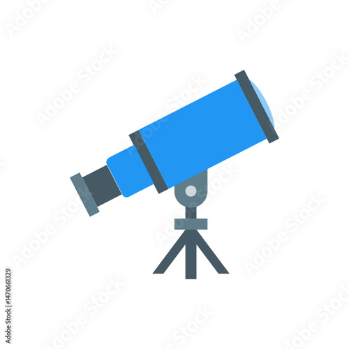 A blue telescope with a gray tripod stands against a white background looking up into the vast expanse of space