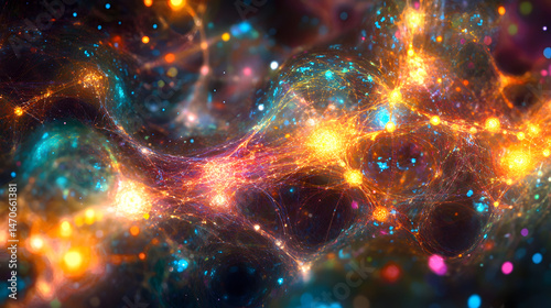 Cosmic Symphony: A breathtaking view of cosmic nebula with vibrant colors and intricate network.