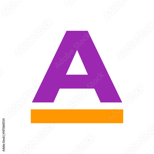 Illustration of a large purple letter a above an orange horizontal bar on a white background graphic design