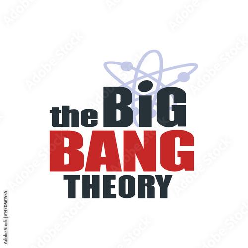 The big bang theory logo featuring an atom symbol and bold typography in black and red colors scheme design