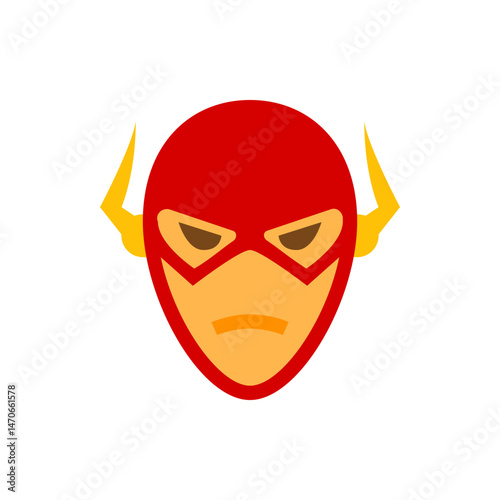 Illustration of a superhero head with a red mask and yellow lightning bolts on the sides of the head