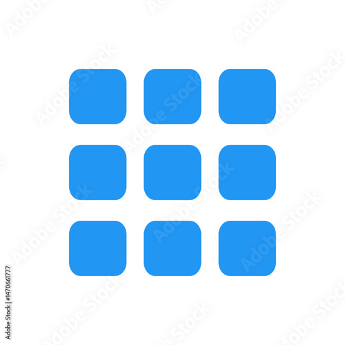 Illustration of a grid layout featuring nine blue rounded squares arranged in a three by three pattern