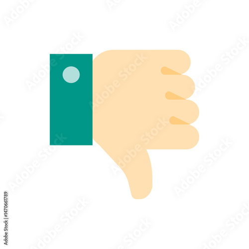 Illustration of a thumbs down hand gesture with a teal square and circle on the side of the hand