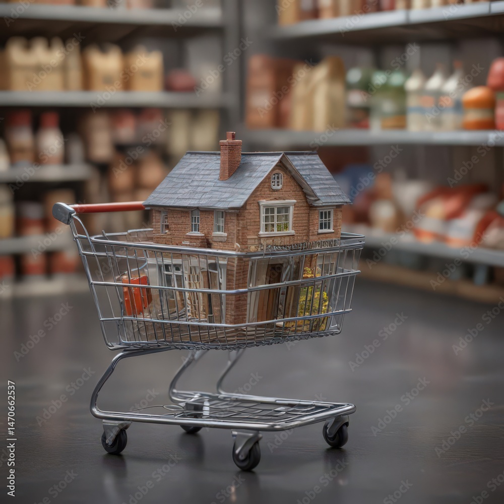 custom made wallpaper toronto digitalMiniature house model nestled in a grocery shopping cart , online home buying,  property