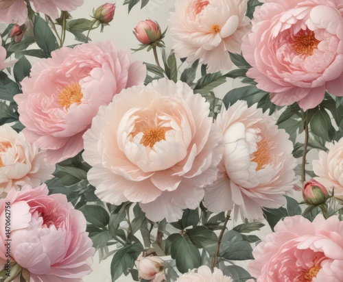 Delicate watercolor peonies & roses, vintage aesthetic  , vintage, wedding