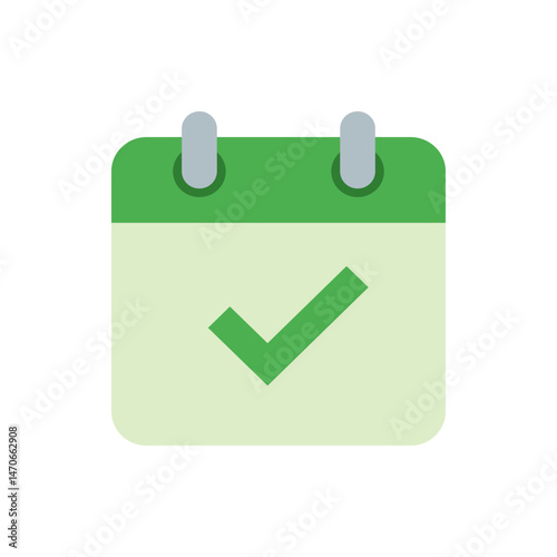 Illustration of a green calendar icon with a checkmark indicating a task completed on the schedule date