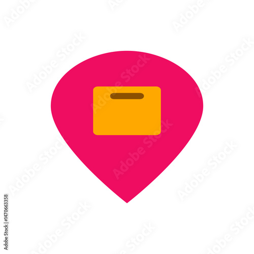 Pink location pin with a yellow shopping bag icon indicating a nearby retail store or delivery point
