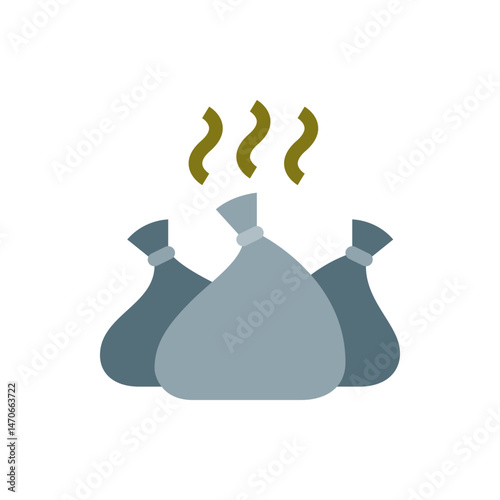 Three bags of garbage emitting a foul odor represented by wavy lines above them in an illustration