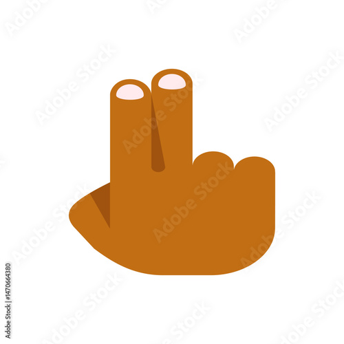 Illustration of a hand with two fingers raised up in a peace sign gesture on a plain white background