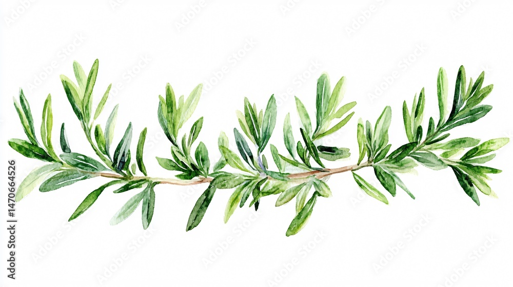 Naklejka premium Green Rosemary Branches Artistic Image for Cooking Websites and Culinary Blogs