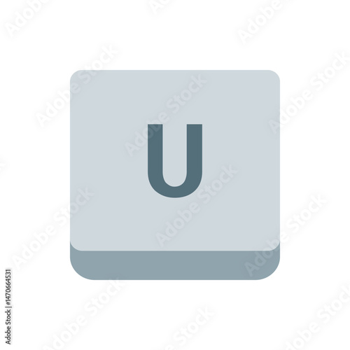 Illustration of a gray keyboard key with rounded corners displaying the uppercase letter u in dark gray color