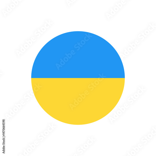 A circular shape divided horizontally with a blue upper half and a yellow lower half on a white background