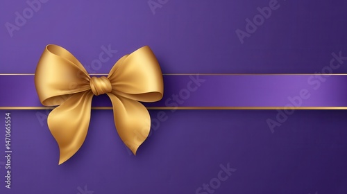 Gold ribbon on purple background, perfect for gifts and celebrations.