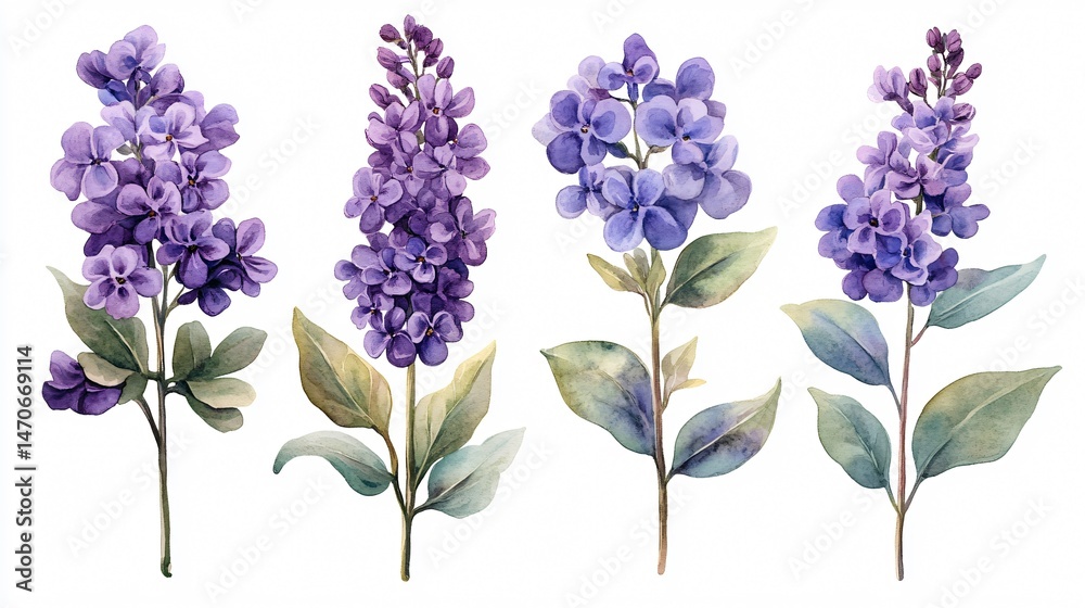 Naklejka premium Elegant Lilac Flowers on White Background - Floral Arrangement for Design Projects