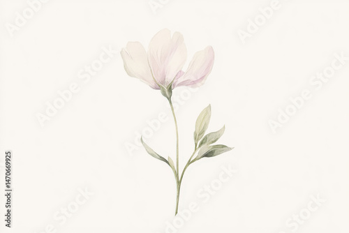 Delicate pink watercolor flower blooming on white background