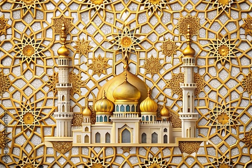 Islamic Pattern Filled Background With Golden Motifs