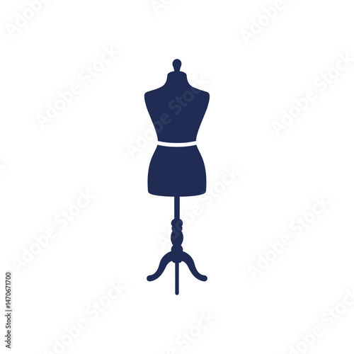 Tailor's Dress Form Silhouette, Simple Vector Icon, Dark Blue Color, Fashion and Apparel Display Concept, for UI, E-commerce, Tailoring Businesses  