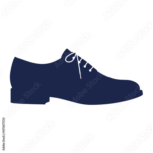 Stylish Dark Blue Patent Leather Oxford Shoe Silhouette, Minimalist Vector Icon, Classic Footwear Concept, for UI, Catalogs, Web Design