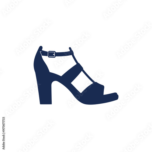 Minimalist Navy Blue Strappy Sandals Icon, Vector Silhouette, Summer Footwear Concept, for UI, E-commerce, Web Design