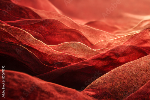 Wallpaper Mural Scarlet Silk Serenity: An abstract composition of flowing crimson fabric, creating a sense of luxurious texture and mesmerizing movement. Capturing a wave-like formation of velvet. Torontodigital.ca