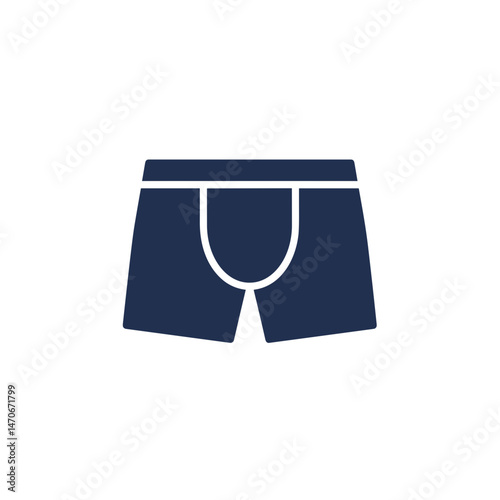 Minimalist Dark Blue Boxer Shorts Icon, Vector Silhouette, Mens Underwear Theme, for E-commerce and UI Design