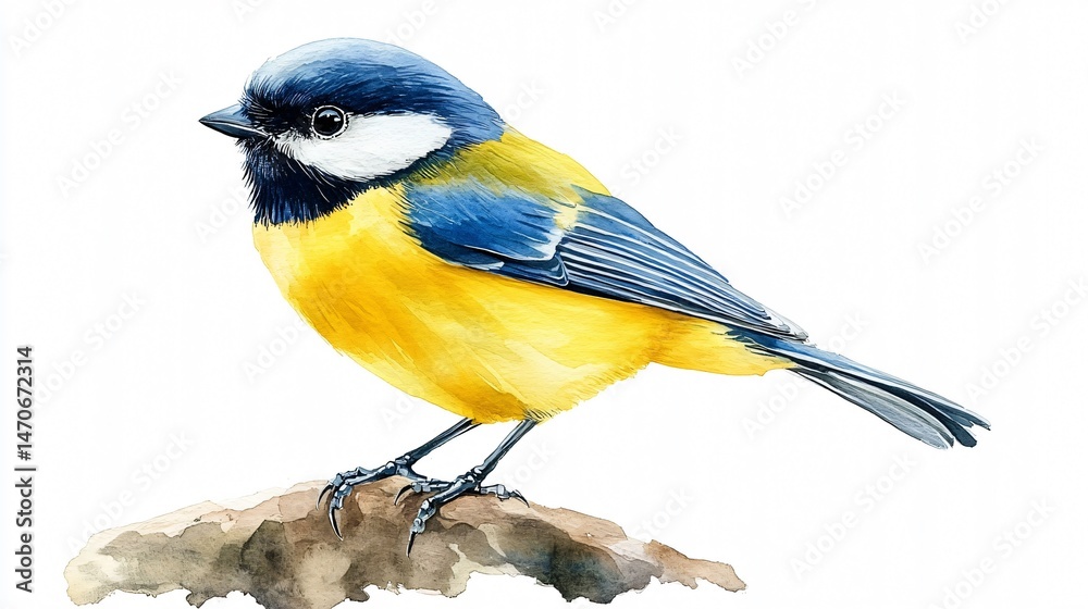 Obraz premium Vibrant Spring Watercolor Painting of Yellow Great Tit Bird
