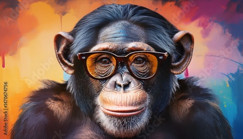 Wallpaper Mural stylish chimpanzee with glasses on painted backdrop Torontodigital.ca