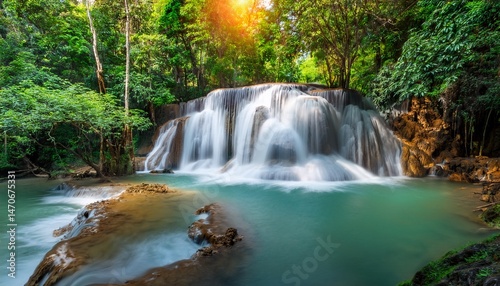 waterfall in deep rain forest jungle huay mae kamin waterfall i
