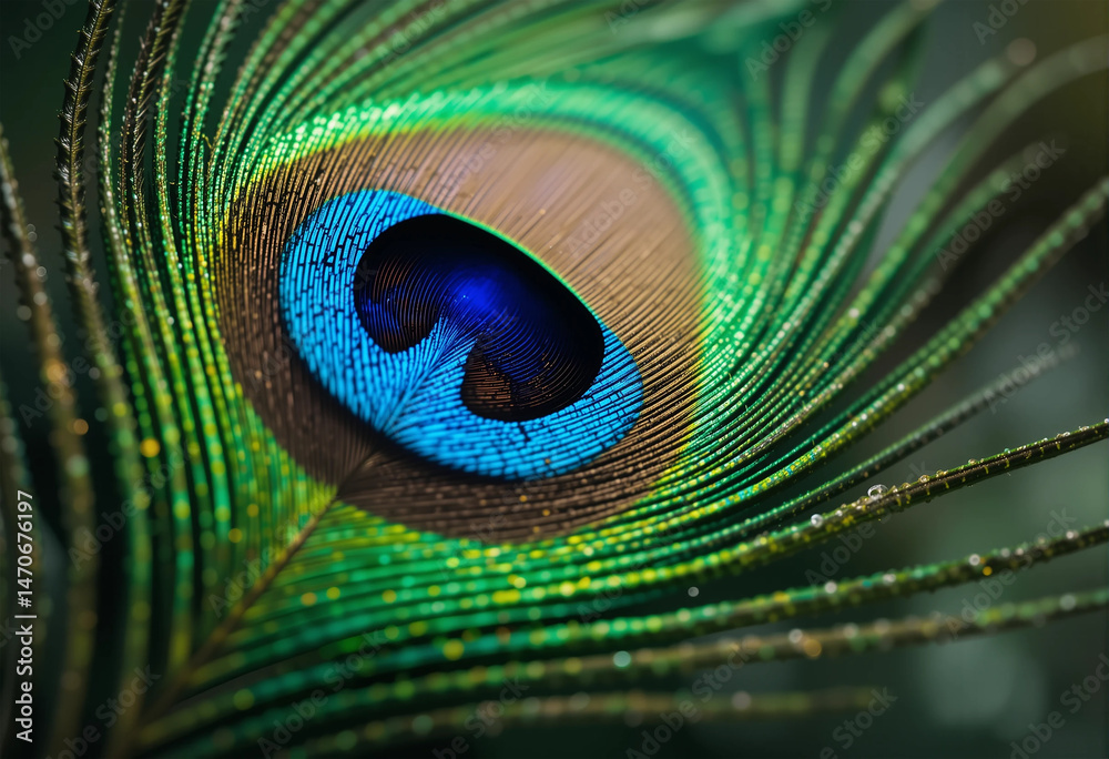Fototapeta premium Macro Shot of a Peacock's Eye-Catching Feather Detail