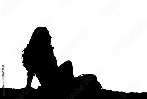 Silhouette of Relaxing Woman Outdoors with Backpack