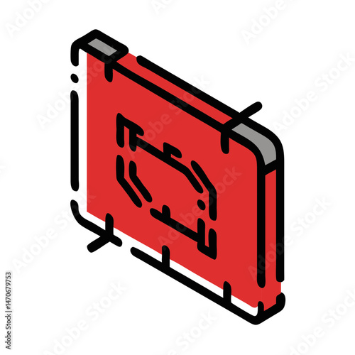 Blueprint icon, modern style, red and grey colors, architectural design, copy space