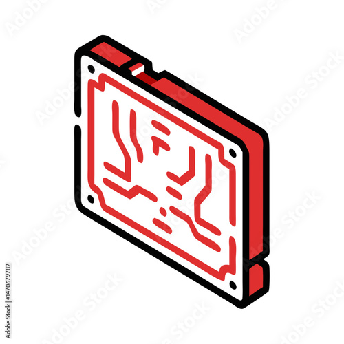 Circuit board icon, modern style, red and white colors, electronic design, copy space