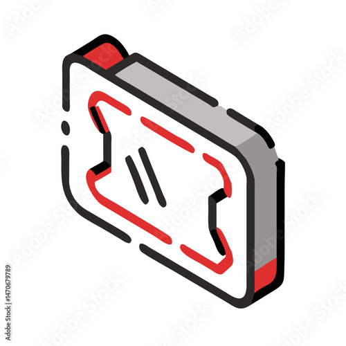 Barcode scanner icon, modern style, red and grey colors, electronic device, copy space