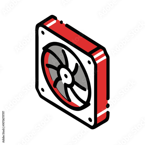 Cooling fan icon, modern style, red and grey colors, industrial equipment design, copy space