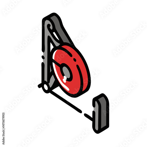 Pulley icon, modern style, red and grey colors, mechanical lifting design, copy space