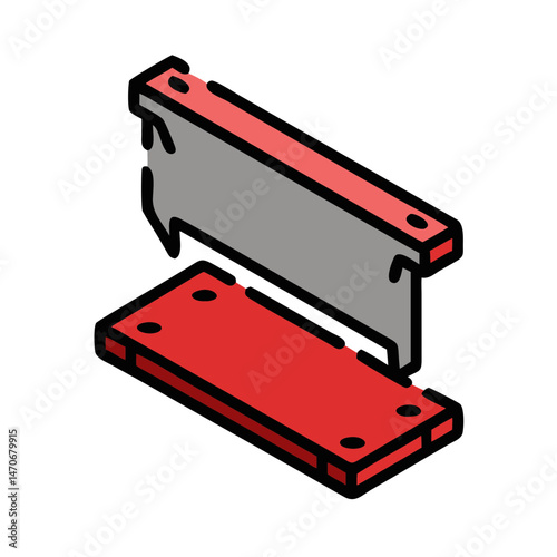 Steel plate icon, modern style, red and grey colors, industrial material design, copy space