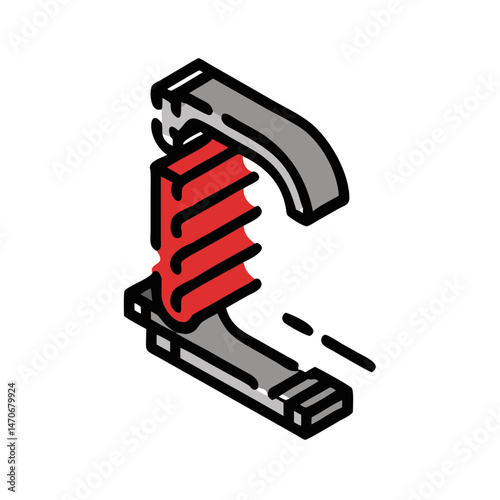 Tension spring icon, modern style, red and grey colors, mechanical component design, copy space