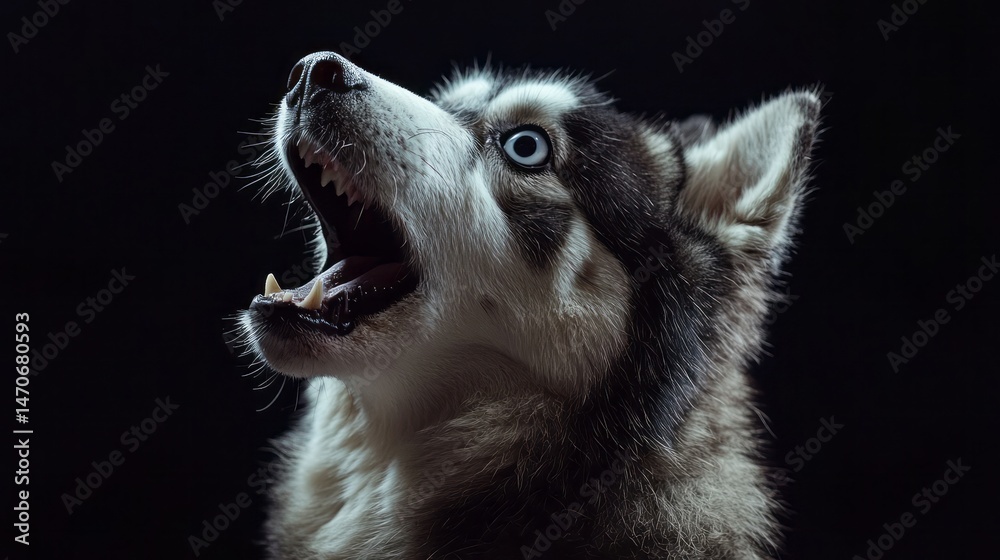 Obraz premium Close-up portrait of a husky dog with an open mouth.