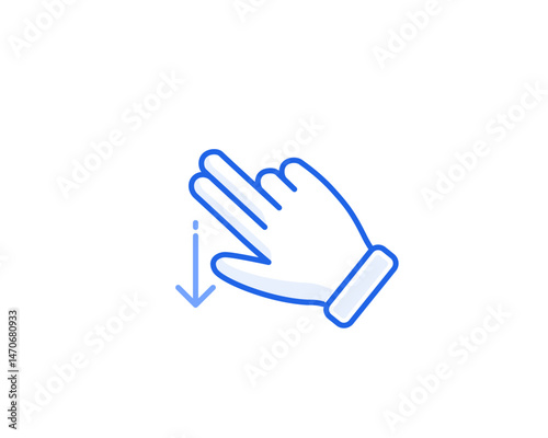 two finger swipe down gesture icon with blue outline vector for gui interaction