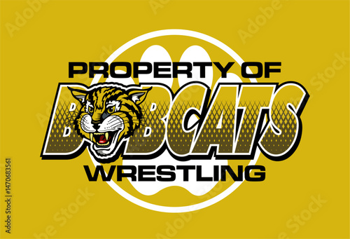property of  wrestling team design with bobcat mascot for school, college or league sports