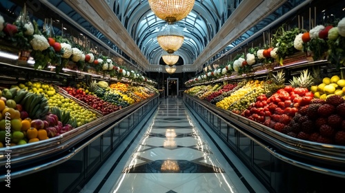 Luxurious grocery store aisle filled with fresh produce