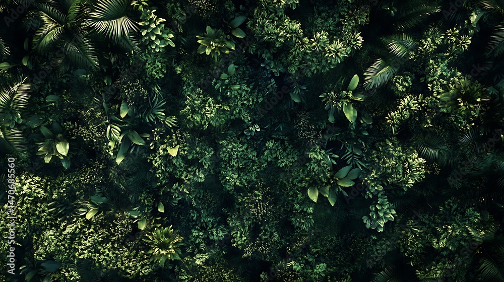 Obraz premium Dense foliage pattern of various tropical plants.