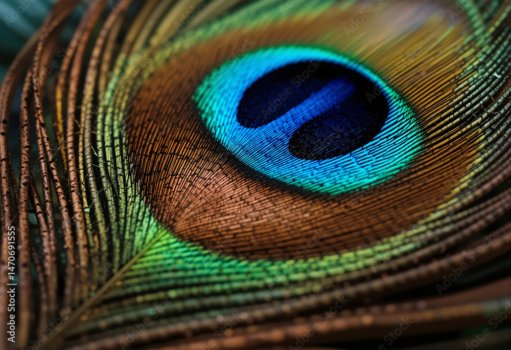 Fototapeta premium Macro Shot of a Peacock's Eye-Catching Feather Detail